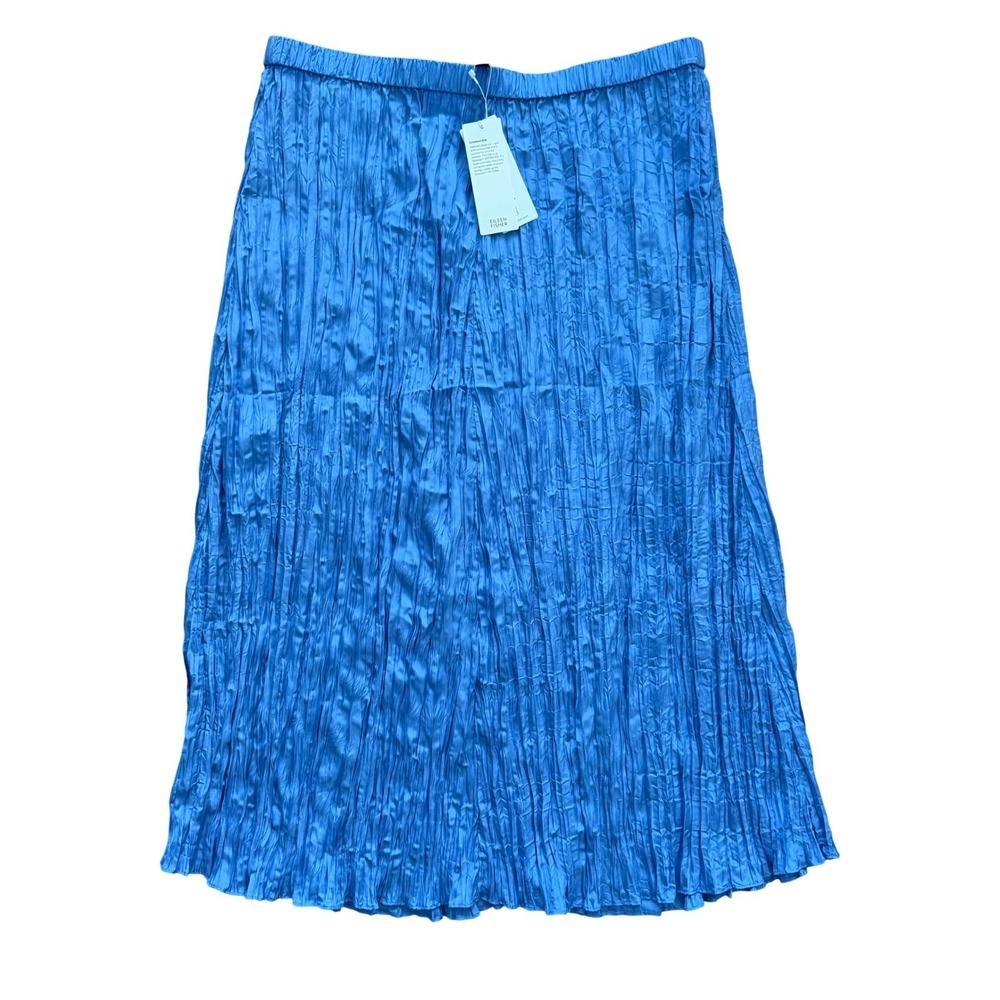Eileen Fisher XL Crushed Silk Flared Skirt Ultramarine Blue New Quiet Luxury